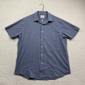 Lucky Brand Tailored Fit Blue Check Short Sleeve Button Shirt Mens Sz L 16/16.5